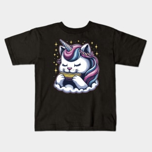 Unicorn Cat Playing Harmonica Kids T-Shirt